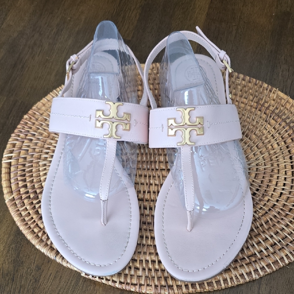 Tory Burch Blush Sandals with Gold Emblem